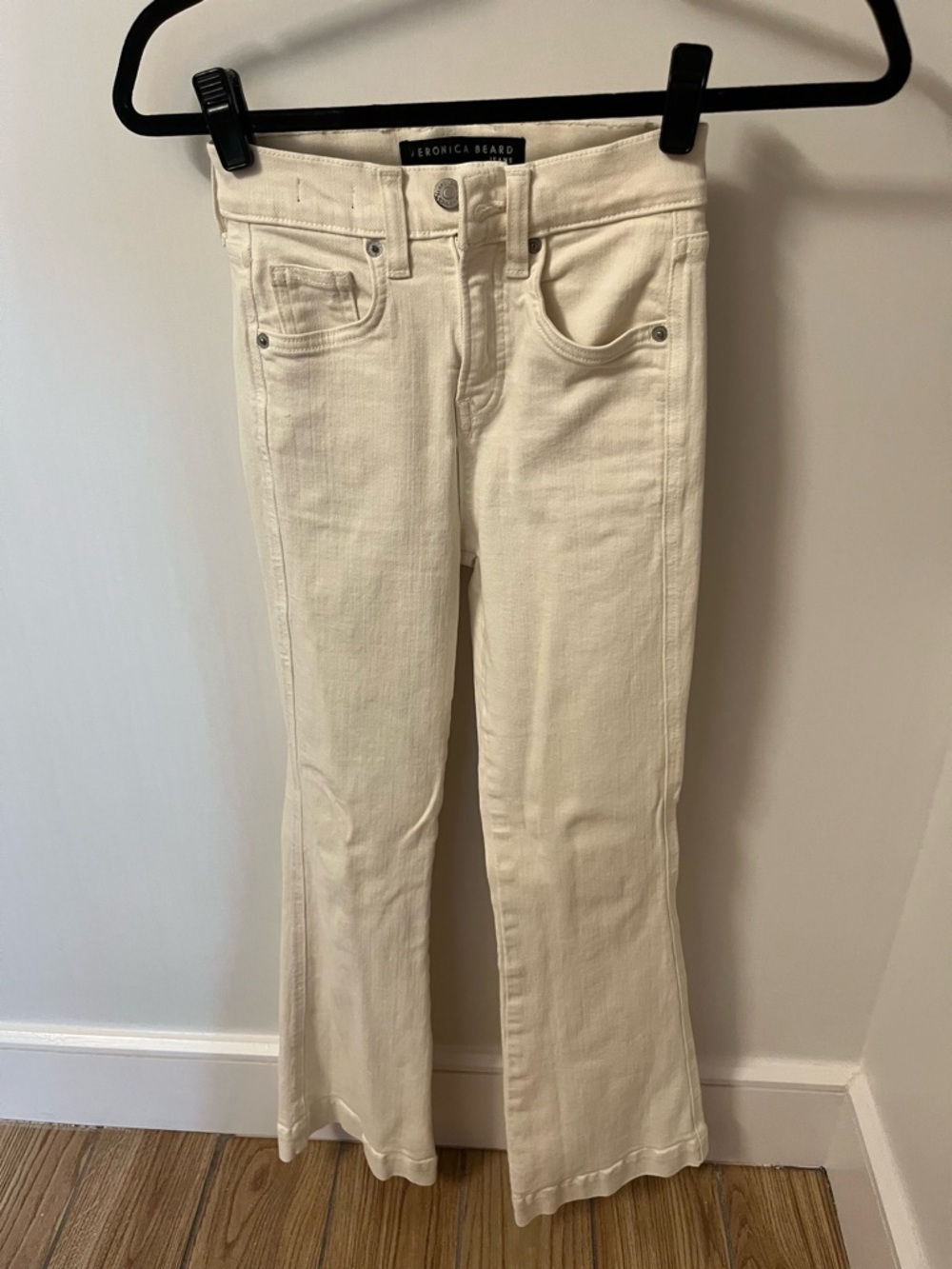 Veronica Beard Cream Carson Ankle Flare High Rise Jeans
